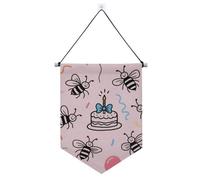 Happy Birthday Bee Pink banner appeso con asta telescopica porta anteriore banner da appendere alla parete decorazioni per feste per interni, feste all'aperto