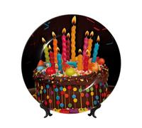 Happy Birthday Big Cake Bone China Piatti decorativi da 15,2 cm personalizzati in ceramica con espositore Ornamenti in ceramica Piatto in porcellana artistica per casa ufficio Decorazione da appendere