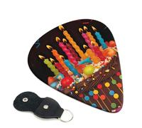 Happy Birthday Big Cake - Plettri per chitarra, 6 pezzi, spessore 0,96 mm, in celluloide, con supporto in pelle, plettro personalizzato per basso, chitarra elettrica, acustica, regalo per gli amanti