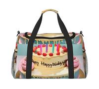 Happy Birthday Big Cake Print Borsa da trasporto a mano di grande capacità per le donne pieghevole Carry On Tote per viaggi in aereo