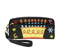 Happy Birthday Big Cake Print Fashion Leather Cosmetic Bag - Borsa portaoggetti multifunzionale, Nero , Taglia unica
