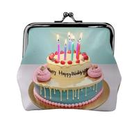 Happy Birthday Big Cake Print - Portamonete da donna con chiusura a bacio, mini portafoglio per carte e rossetto, borsa morbida e compatta