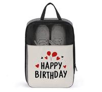 Happy Birthday - Borsa per scarpe con piccoli cuori e palloncini, per viaggi e uso quotidiano, anti-polvere, porta scarpe da golf