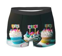 Happy Birthday Cakes - Boxer da uomo con stampa di torte di compleanno, 1 pezzo, traspirante e morbido, biancheria intima da uomo, nero, Small