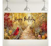 Happy Birthday Cardinale Wall Backdrop, Autunno Foresta Art Decor, Autunno Stagionale Festa Decorazione, Ringraziamento Fotografia Sfondo 180 x 109