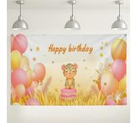 Happy Birthday carino leopardo palloncino sfondo, decorazioni colorate per feste, forniture per feste interni/esterni per bambini, 180 x 109 cm