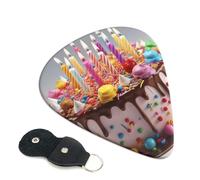 Happy Birthday - Confezione da 6 plettri per chitarra con porta plettri in pelle, portachiavi, custodia per plettri, arte astratta, per chitarra elettrica acustica, ukulele, 0,96 mm