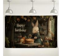 Happy Birthday Coniglio Sfondo da parete, Carino Animale Vintage Decorazioni Feste, Accogliente Interno/Esterno Fotografia Sfondo per Celebrazioni 180 x 109 cm