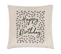 Happy Birthday Coriandoli Lino Cuscino Cover - Divertente 18th 21st 30th 40th