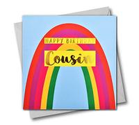 Happy Birthday Cousin, arcobaleno, biglietto d'auguri con testo laminato, colore: oro lucido