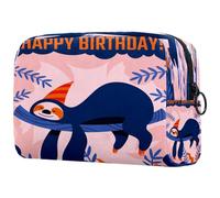 Happy Birthday Cute Baby Bradipo che dorme sull'albero cosmetico da donna, borsa da viaggio per articoli da toeletta grande borsa organizer con cerniera, Multi, 18.5x7.5x13cm/7.3x3x5.1in, Beauty case