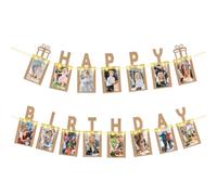 Happy Birthday Decor, Seutgjie, Paese fotografico, per compleanno, bambini, donna, uomo, con catena luminosa a LED, sacchetti OPP e 15 carte glitterate per foto