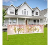 Happy Birthday Decoration - Bandiera in tessuto con glitter oro rosa per 1° 2° 3° 10° 11° 25° 35° 45° 65° 75° 80° compleanno poster decorazione da giardino ragazza