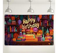 Happy Birthday divertente sfondo colorato da parete, decorazioni per feste di Halloween, tema zucca, sfondo fotografico per interni ed esterni, per celebrazioni, 180 x 109 cm