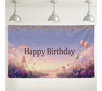 Happy Birthday Fondale, Dreamy Floral Party Decoration Sfondo, morbido pastello per interni/esterni, forniture fotografiche per celebrazioni, 180 x 109 cm