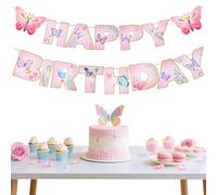 Happy Birthday Ghirlanda di compleanno, ghirlanda di compleanno, decorazione colorata per compleanno, striscione Happy Birthday Banner ghirlanda di compleanno per bambini adulti e ragazze (farfalla)
