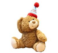 Happy Birthday giocattolo di peluche con cappello da 14,96 pollici | Morbido orsetto di peluche compagno per bambine, compleanno, Natale