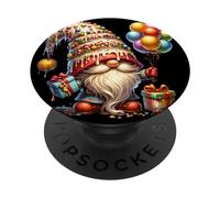 Happy Birthday Gnome For Women Girls Boys Colorful Balloons PopSockets PopGrip Adesivo