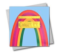 Happy Birthday Grandad, arcobaleno, biglietto d'auguri con testo laminato, colore: oro lucido