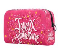 Happy Birthday in French Joyeux Anniversaire - Trousse per cosmetici, da donna, per articoli da toeletta da viaggio, grande, pratica borsa organizer con cerniera, Multi, 18.5x7.5x13cm/7.3x3x5.1in,