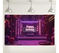 Happy Birthday Neon Sfondo colorato, decorazioni per feste, divertente sfondo fotografico a tema musicale per feste di compleanno, forniture per feste di compleanno per interni ed esterni, 180 x 109