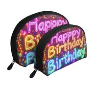 Happy Birthday Neon Stampato Trucco Borse 2 Pezzi Portatile Shell Viaggio Toiletry Bag, bianco, Taglia unica