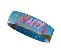 Happy Birthday on The Beach Fasce per donne e uomini, fascia sportiva, adatta a tutte le dimensioni della testa, ultra assorbente e antiscivolo, fascia per il sudore per corsa, yoga, palestra