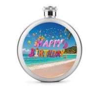 Happy Birthday on The Beach - Fiaschetta per liquori, in acciaio inox, a tenuta stagna, portatile, per esterni, campeggio, viaggi, regali