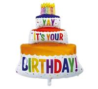 Happy Birthday Palloncino a forma di torta, 102 x 62 cm, YAY IT'S YOUR BIRTHDAY | Palloncino decorativo per compleanni, feste, matrimoni | Riutilizzabile con valvola automatica | Non necessita di elio