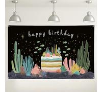Happy Birthday - Sfondo a tema oceano, decorazioni per feste in stile coralli e cactus, divertente sfondo fotografico per interni ed esterni, per feste di compleanno, 180 x 109 cm