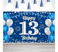 Happy Birthday Sfondo Banner Ragazzi Ragazze 13° Compleanno Decorazioni Blu e Argento 13 ° Partito Decor Forniture Esterna Decorazione Interna Banner Sfondo Poster Photo Booth Puntelli Forniture