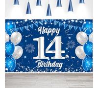 Happy Birthday Sfondo Banner Ragazzi Ragazze 14° Compleanno Decorazioni Blu e Argento 14 ° Partito Decor Forniture Esterna Decorazione Interna Banner Sfondo Poster Photo Booth Puntelli Forniture