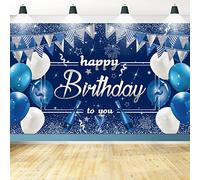 Happy Birthday Sfondo blu navy e argento glitterato decorazione per feste di compleanno, forniture per feste di compleanno, sfondo fotografico per uomini, donne, adolescenti e bambini