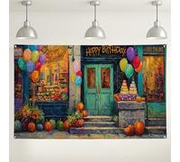 Happy Birthday - Sfondo colorato con palloncini, decorazioni per feste festive, sfondo autunnale con zucca, per celebrazioni, uso interno/esterno, 180 x 109 cm