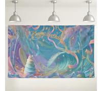 Happy Birthday - Sfondo con onde tropicali, decorazione colorata in stile oceano, sfondo fotografico a tema spiaggia estiva per celebrazioni, forniture per eventi festivi, 180 x 109 cm