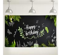 Happy Birthday - Sfondo da parete a foglia, decorazione per feste a tema natura verde, elegante sfondo fotografico per interni ed esterni, per feste di compleanno, 180 x 109 cm
