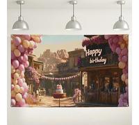 Happy Birthday - Sfondo da parete rustico vintage, decorazioni per feste a tema deserto, striscione floreale a palloncino per feste per interni ed esterni, 180 x 109 cm
