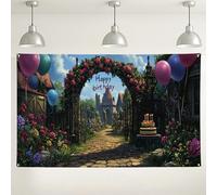 Happy Birthday - Sfondo decorativo da parete a tema floreale, sfondo colorato per feste in interni ed esterni, 180 x 109 cm