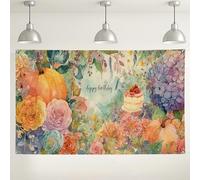 Happy Birthday - Sfondo floreale da parete, decorazione vintage con fiori autunnali e zucche, affascinante decorazione per interni ed esterni, per feste, 180 x 109 cm