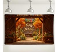 Happy Birthday - Sfondo rustico a tema autunnale, decorazioni per feste in autunno e foresta, sfondo fotografico ispirato alla natura, per interni ed esterni, per celebrazioni, 180 x 109 cm