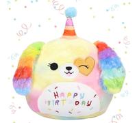 Happy Birthday Stuffed Animal, 25 cm, per compleanno, arcobaleno, cane di peluche, peluche arcobaleno, per adulti