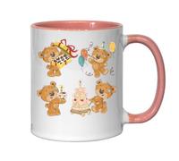 Happy Birthday Teddy Bear - Tazza da tè e caffè in ceramica, colore: rosa