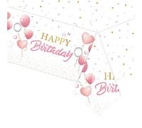 Happy Birthday, tovaglia per feste rosa, riutilizzabile per ragazze e donne, 137 x 274 cm, tovaglia rettangolare, grande in plastica per feste di compleanno