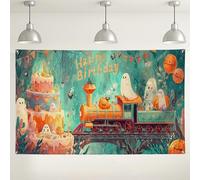 Happy Birthday Train Backdrop, fantasmi fantasiosi e zucche, decorazioni per feste, sfondo fotografico colorato per interni ed esterni, per feste di compleanno per bambini, 180 x 109 cm