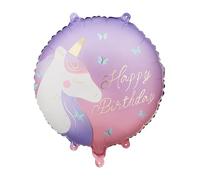 Happy Birthday Unicorn Balloon PartyDeco 45,7 cm Unicorno Compleanno | Foglio rotondo, rosa viola pastello, decorazioni per feste per ragazze, tema principessa, celebrazione magica