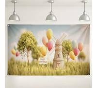 Happy Birthday Winnowing sfondo, decorazioni per feste a tema natura, palloncini colorati, sfondo fotografico per eventi interni ed esterni, forniture per celebrazioni primaverili, 180 x 109 cm