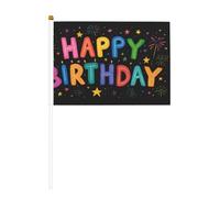 Happy Birthday With Stars Fireworks - Bandiere da tenere in mano, piccole bandiere su bastone, per feste, attività di squadra, parate, decorazione per le vacanze, confezione da 10
