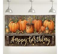 Happy Birthday Zucca Autunno Sfondo, Decorazioni rustiche per feste autunnali, sfondo fotografico per interni ed esterni, striscione festivo stagionale 180 x 109 cm