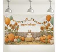 Happy Birthday Zucca Girasole Sfondo Decorazioni per Feste Autunno Raccolto Autunno Rustico Sfondo Foto per Celebrazione di Compleanno 180x109 cm