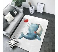 Happy Blue Whale - Tappeto decorativo per soggiorno, antiscivolo, lavabile, 203 x 147 cm, decorazione per interni, camera da letto e soggiorno